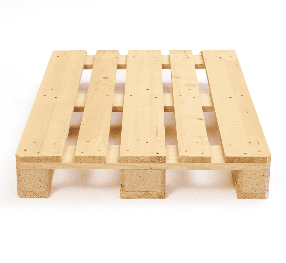 paleta europejska z listwową górą i trzema podporami blokowymi pod spodem