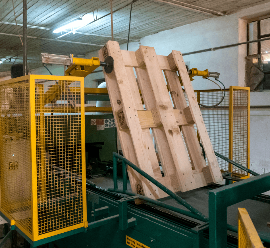 EPAL Euro pallet undergoing a process on an industrial line