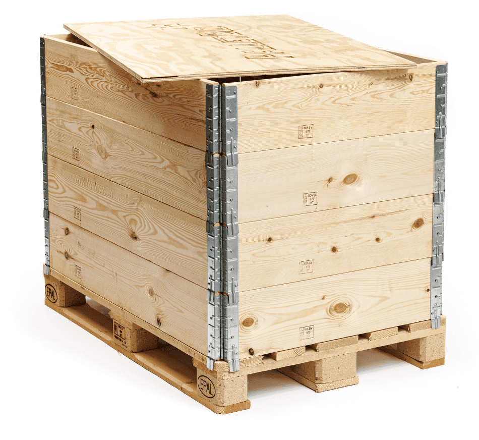 High-quality wooden pallet collars for industrial storage and export solutions.