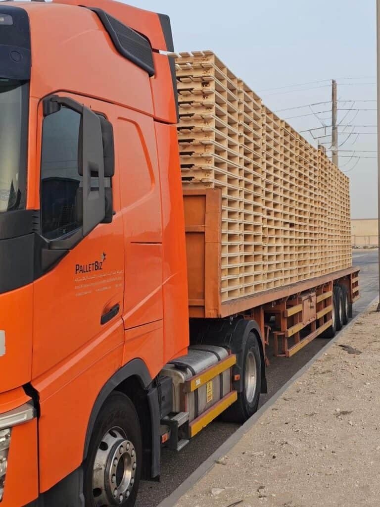 big truck loaded with pallets
